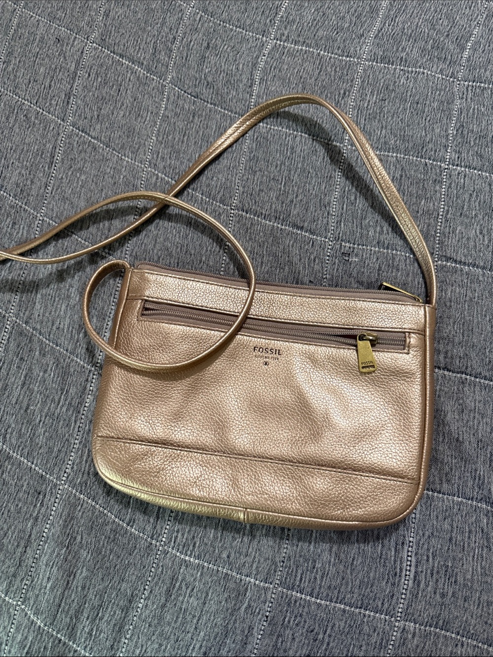 Fossil Metallic Rose Gold Leather Crossbody Bag